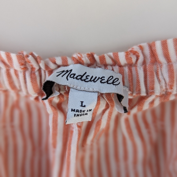 Madewell | Puff-Sleeve Crop Top Embroidered Stripe Orange White Large - Picture 10 of 15